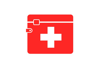 Obraz premium Red medical first aid kit icon graphic