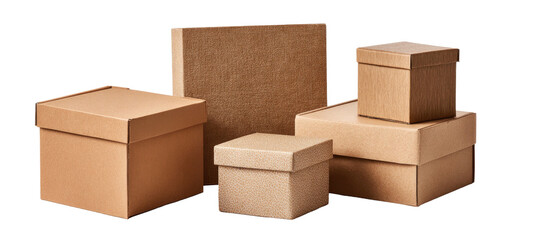 Fototapeta premium A studio shot showcasing an assortment of various-sized, closed cardboard boxes against a black background