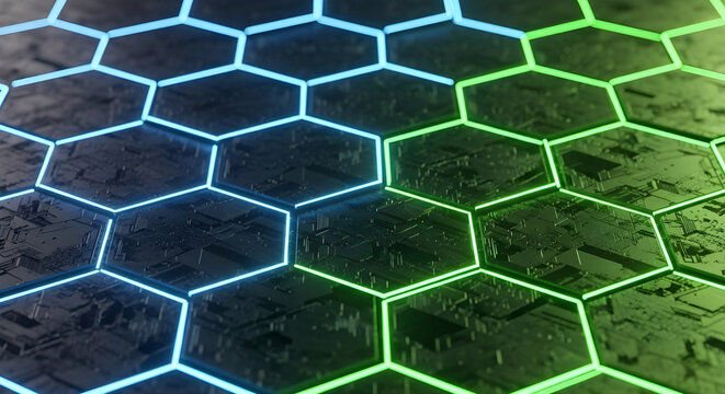 Glowing hexagonal pattern with blue and green gradient