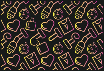 Neon Heart and Love Symbol Pattern on Dark Background Vector Illustration