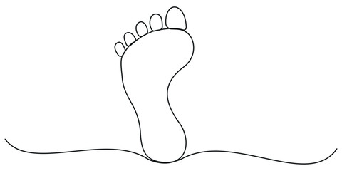 Continuous one line drawing of bare foot in simple style and outline vector art illustration