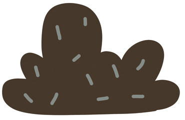 Dark Brown Bush Clump Illustration with Dashes