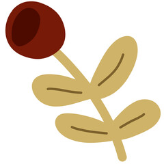 Red Berry Plant | Autumn Botanical Flat Cartoon Illustration