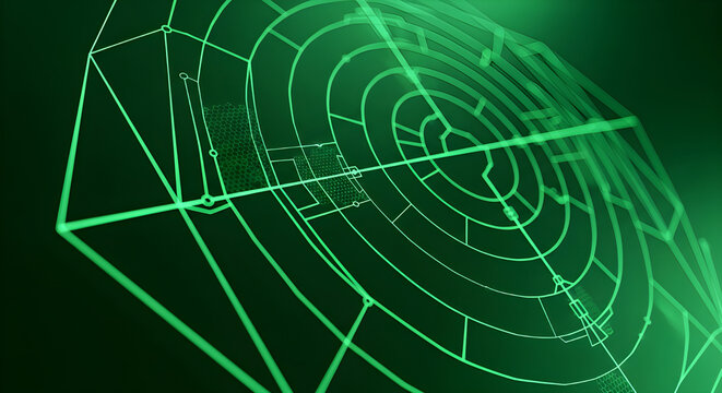 A green radar screen with concentric circles and lines