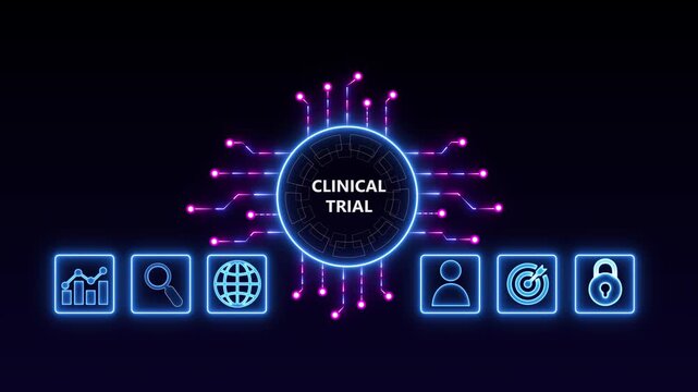 The concept of business, technology, the Internet and the network. A young entrepreneur working on a virtual screen of the future and sees the inscription: Clinical trial - Powered by Adobe
