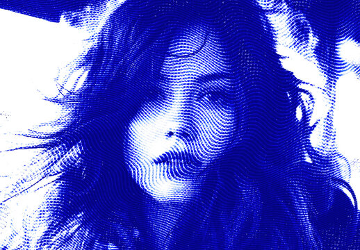 Blue Halftone Engraving Photo Effect