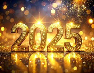 Golden "2025" numbers sparkle against an out-of-focus bokeh background