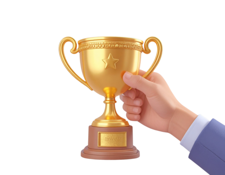 3d minimal winner cup. Achievement award, Trophy cup. Champion trophy, shiny golden