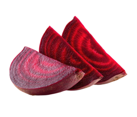 Sliced fresh beet segments, showcasing vibrant red interior with concentric growth rings