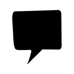 Black speech bubble with a rectangular body and pointed tail on white