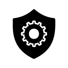 Shield with gear inside to represent security settings and data protection