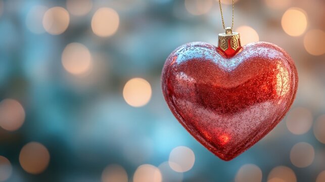 Ornament of heart shape hanging with bokeh lights in soft focused backdrop - Powered by Adobe