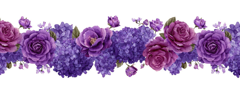 A floral border showcasing a variety of purple flowers, perfect for adding a touch of elegance