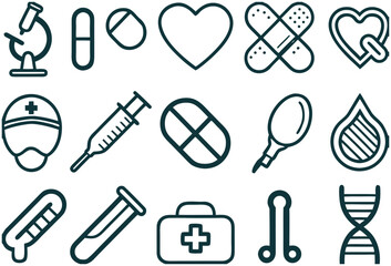 Medical Equipment and Healthcare Tools Outline Vector Illustration