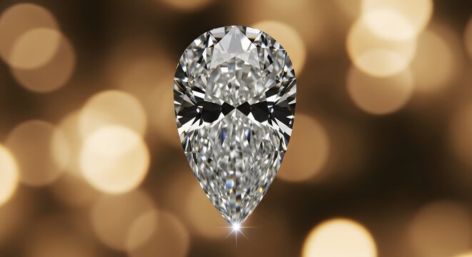 Sparkling pear-shaped diamond showcasing exquisite facets and brilliant clarity, a symbol of luxury and enduring elegance against a soft bokeh background.