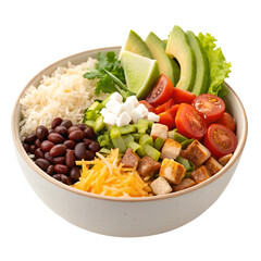 Burrito Bowl with Fresh Ingredients, Isolated on Transparent Background