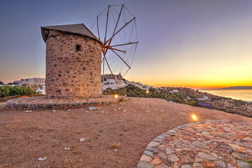 The sunset from the windmills of Chora in Patmos, Greece