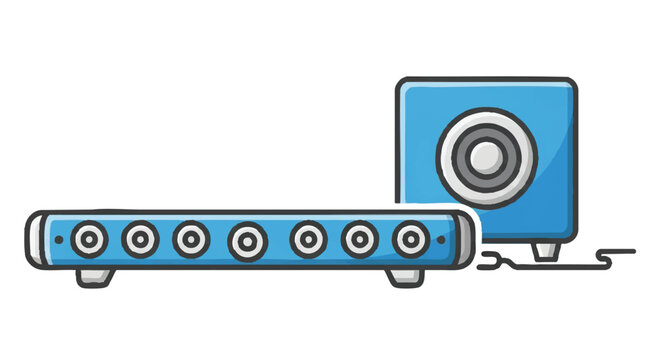 blue soundbar and subwoofer audio equipment clip art preview