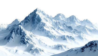 Majestic snow-covered mountain range with jagged peaks against a transparent background