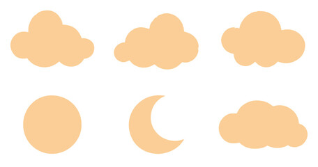 Clouds and Moon Icon Set, Simple Weather and Sky Shapes
