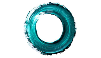 Abstract teal painted circle on black background, brushstrokes visible
