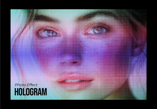 Purple And Green Hologram Glitch Distortion Portrait Photo Effect