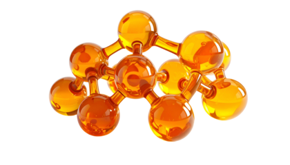 A translucent, orange molecular structure against a stark black background