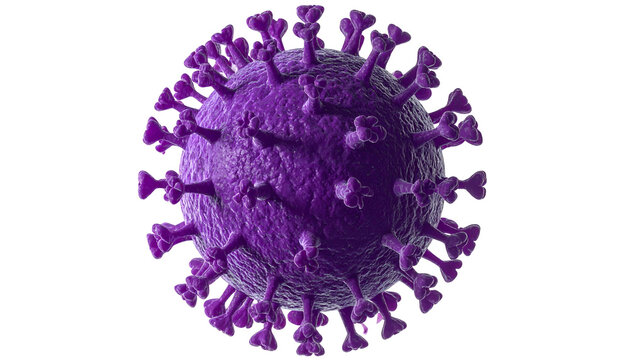 3D rendering of a microscopic, spherical viral particle with spiky protein protrusions - Powered by Adobe