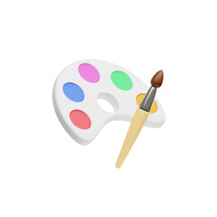 3D Render of Colorful Artist Palette with Paintbrush on Light Blue Background