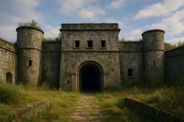 Old Abandoned Stone Fortress Surrounded by Overgrown Vegetation