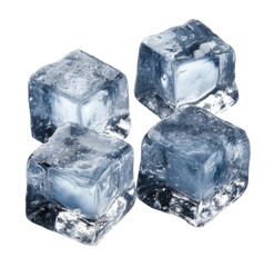 Obraz premium Four translucent, cooling ice cubes on a black background, reflecting light