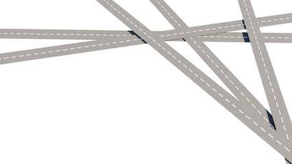 Abstract 3D highway road network with intersecting lanes and overpasses on clean white background, 3d rendering