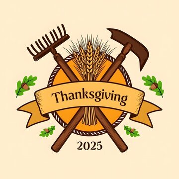 Crossed Rake and Hoe Thanksgiving Crest