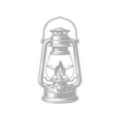 Vintage Oil Lantern with Burning Flame Illustration