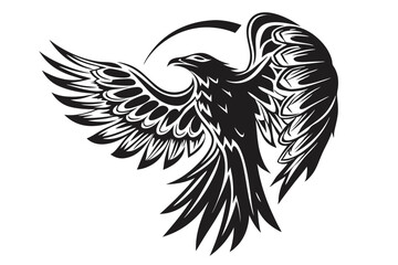 Majestic eagle soars with powerful spread wings, a bold black emblem ready to take flight