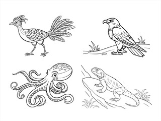 coloring page line art the animal black vector bundle