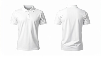 Plain white polo shirt shown from front and back views, featuring classic collar, short button placket, short sleeves, and fitted cut—ideal for showcasing clean, tailored fashion basics for retail or 