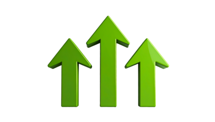 Three bright green, upward-pointing arrows rendered with a slight 3D effect on a black background