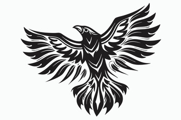 Obraz premium Striking tribal bird soars; powerful eagle spreads detailed wings in monochrome art