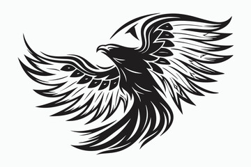 Majestic bald eagle soars with artistic black feathers against a pristine white backdrop