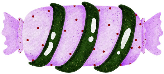 Holiday illustration of sweet candy and christmas cookies with ribbon bow.