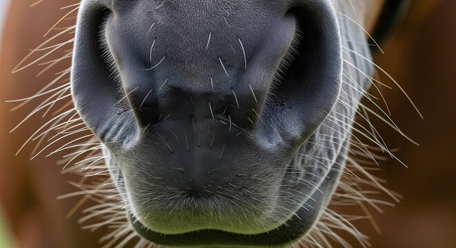 Intimate close-up of a horse's sensitive muzzle and whiskers, showcasing its gentle nature and connection to the wild