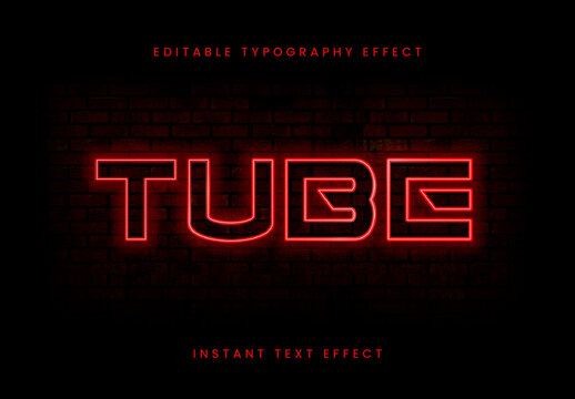 Red Neon Brick Wall Text Effect Light Tube Outline Font