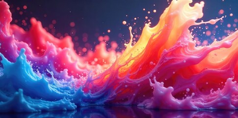 Liquid silk dramatically splashing, creating an ethereal, flowing explosion of vibrant color and texture Perfect for design projects needing a luxurious, fluid aesthetic , fashion, fabric, curve