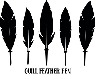 feather quill pen silhouette vector, feather quill pen black symbol, feather quill pen  icon
