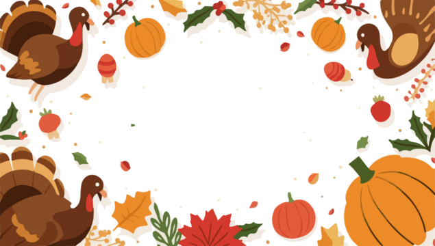 Vector Christmas template card with Thanksgiving elements, featuring a flat design style, incorporating festive colors such as red, green, and gold With png Transparent 