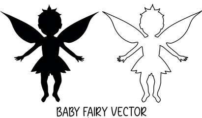 Baby fairy silhouette vector, fairy outline art, angel black symbol
