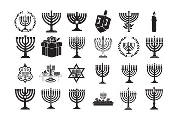 24 Hanukkah Silhouette Vector Bundle. Jewish Holiday Clipart.