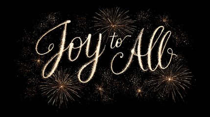 "Joy to All" written with sparkling firework trails in a dark festive sky
