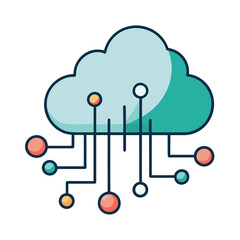 Cloud with AI Circuit Lines Vector Icon on White Background – Colorful Flat Icon, Cloud Computing, Artificial Intelligence, Technology, Apps, Websites, and UI Design